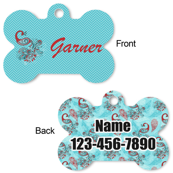 Peacock Bone Shaped Dog Tag - Front & Back