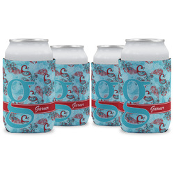 Peacock Can Cooler (12 oz) - Set of 4 w/ Name and Initial