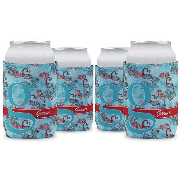 Custom Peacock Can Cooler (12 oz) - Set of 4 w/ Name and Initial