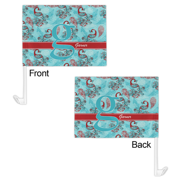 Peacock Car Flag - 11" x 8" - Front & Back View