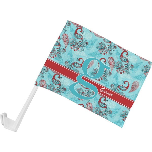 Custom Peacock Car Flag - Small w/ Name and Initial