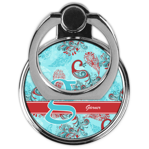 Peacock Cell Phone Ring Stand & Holder - Front (Collapsed)