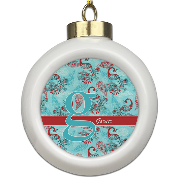 Custom Peacock Ceramic Ball Ornament (Personalized)