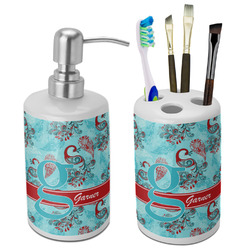 Peacock Ceramic Bathroom Accessories Set (Personalized)