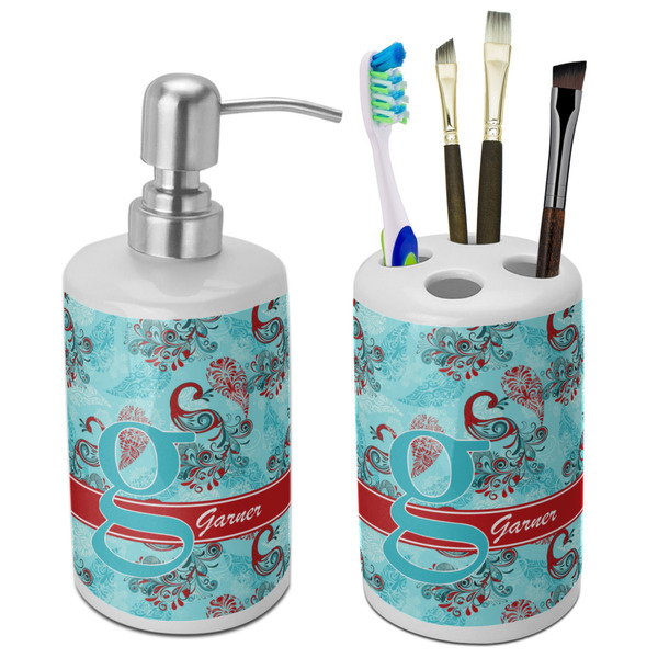 Custom Peacock Ceramic Bathroom Accessories Set (Personalized)