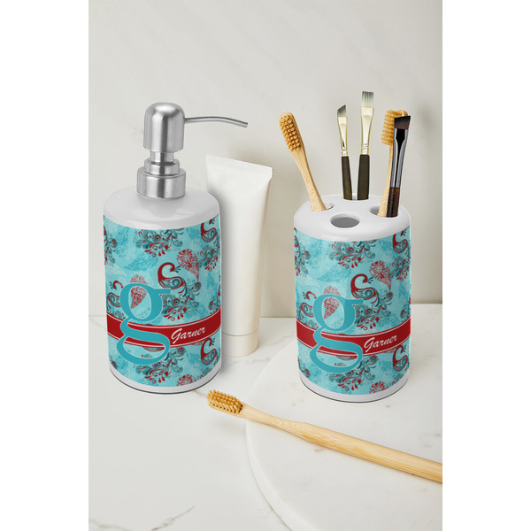 Peacock Ceramic Bathroom Accessories - LIFESTYLE (toothbrush holder & soap dispenser)