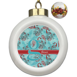 Peacock Ceramic Ball Ornaments - Poinsettia Garland (Personalized)