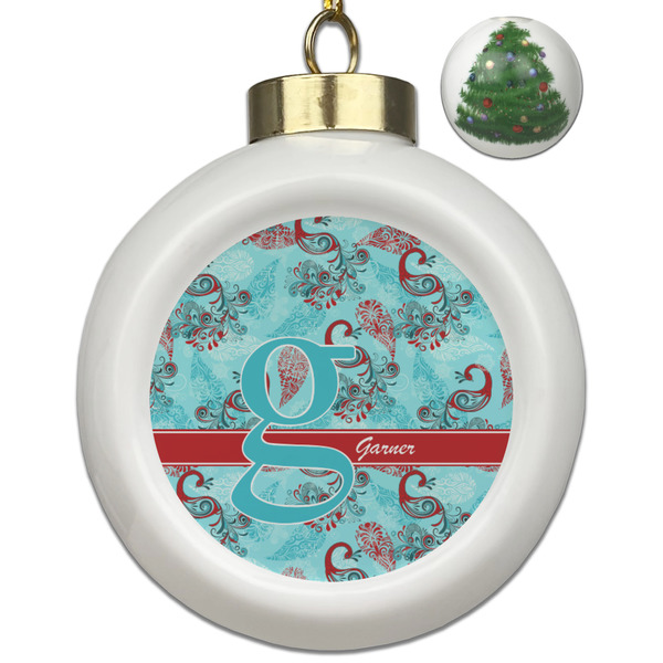 Custom Peacock Ceramic Ball Ornament - Christmas Tree (Personalized)