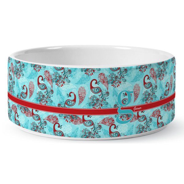 Peacock Ceramic Dog Bowl - Medium - Front