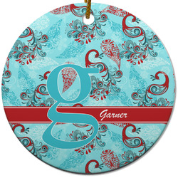 Peacock Round Ceramic Ornament w/ Name and Initial