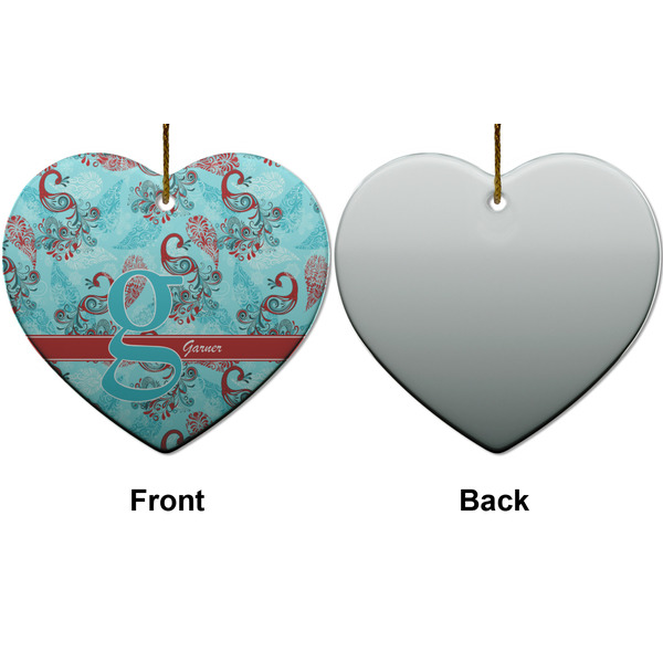 Peacock Ceramic Flat Ornament - Heart Front & Back (APPROVAL)