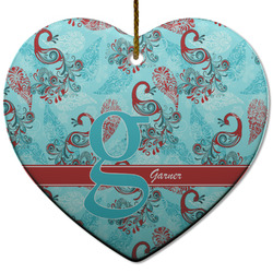 Peacock Heart Ceramic Ornament w/ Name and Initial