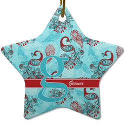 Peacock Star Ceramic Ornament w/ Name and Initial