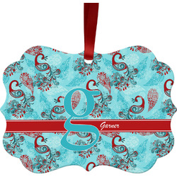 Peacock Metal Frame Ornament - Double Sided w/ Name and Initial