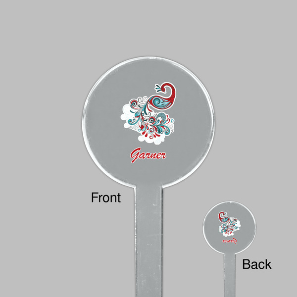 Peacock Clear Plastic 7" Stir Stick - Round - Front & Back
