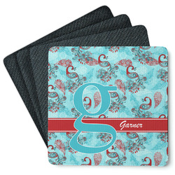 Peacock Square Rubber Backed Coasters - Set of 4 (Personalized)
