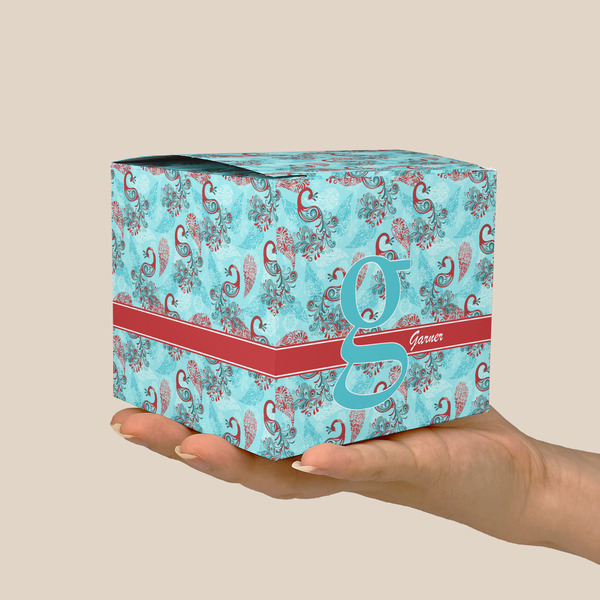 Peacock Cube Favor Gift Box - On Hand - Scale View
