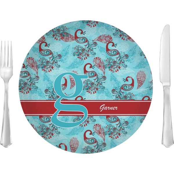 Custom Peacock Glass Lunch / Dinner Plate 10" (Personalized)
