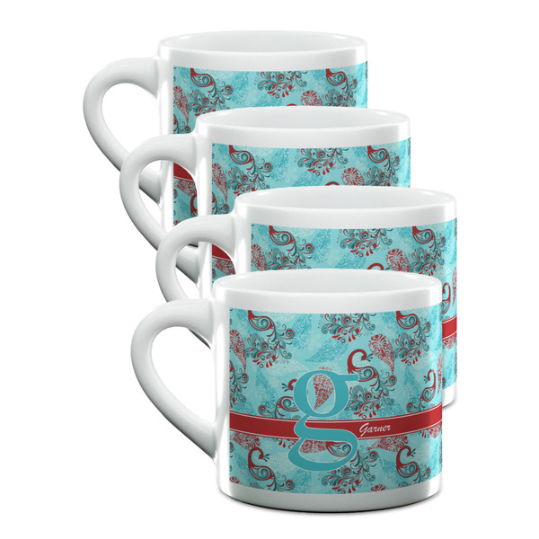 Custom Peacock Double Shot Espresso Cups - Set of 4 (Personalized)