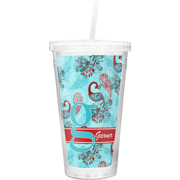 Custom Peacock Double Wall Tumbler with Straw (Personalized)