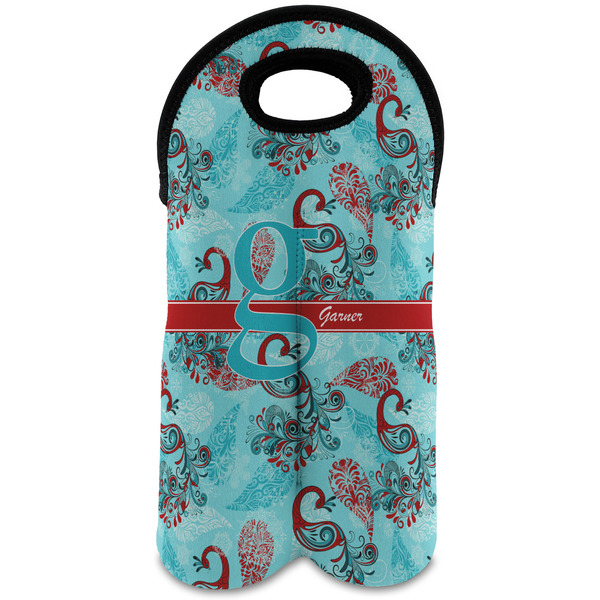 Custom Peacock Wine Tote Bag (2 Bottles) (Personalized)