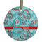 Peacock Flat Glass Ornament - Round w/ Name and Initial