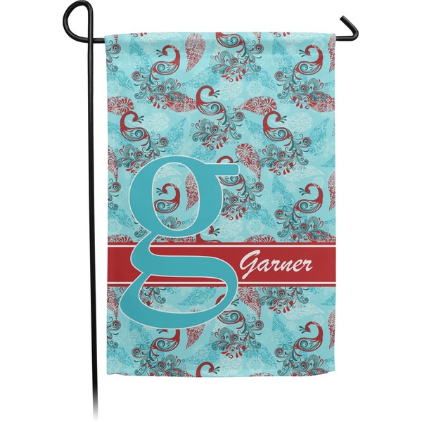 Custom Peacock Small Garden Flag - Double Sided w/ Name and Initial