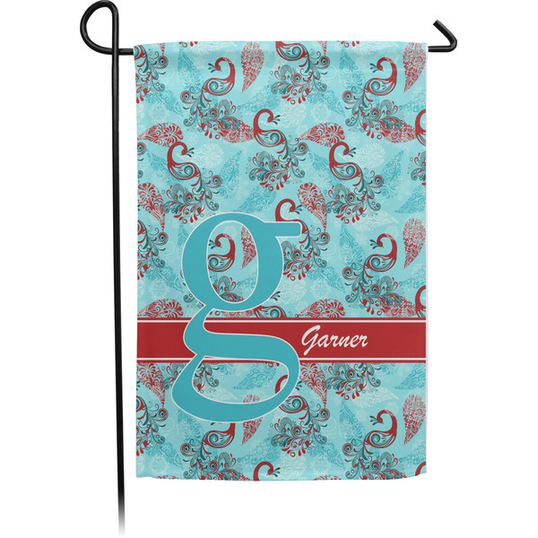 Custom Peacock Small Garden Flag - Single Sided w/ Name and Initial