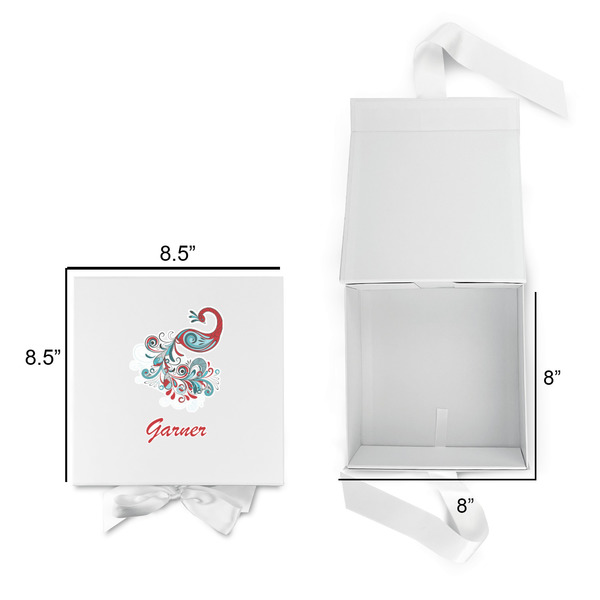Peacock Gift Boxes with Magnetic Lid - White - Open & Closed