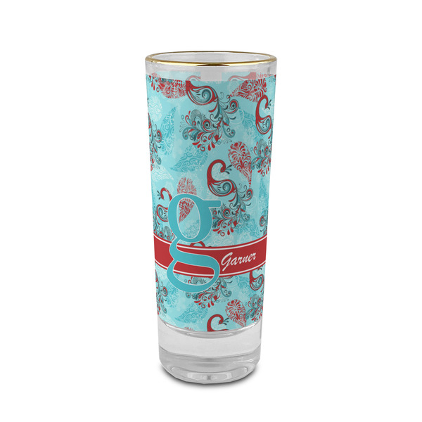 Custom Peacock 2 oz Shot Glass - Glass with Gold Rim (Personalized)