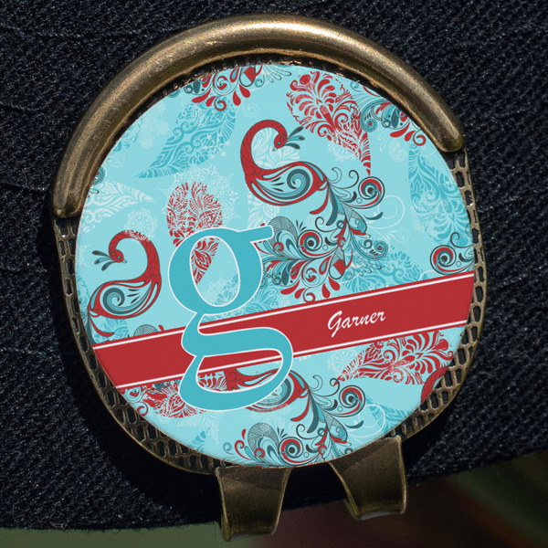 Peacock Golf Ball Marker Hat Clip - Gold - Close Up