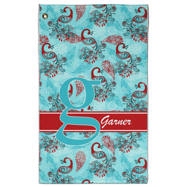 Custom Peacock Golf Towel - Poly-Cotton Blend - Large w/ Name and Initial