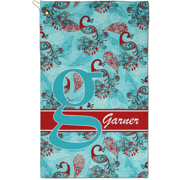 Custom Peacock Golf Towel - Poly-Cotton Blend - Small w/ Name and Initial