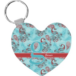 Peacock Heart Plastic Keychain w/ Name and Initial