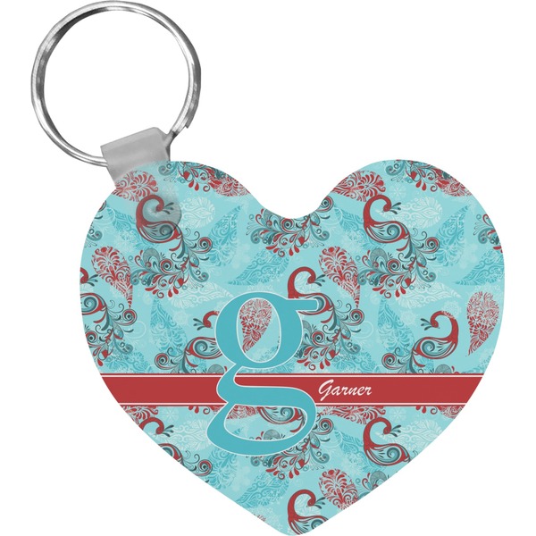 Custom Peacock Heart Plastic Keychain w/ Name and Initial