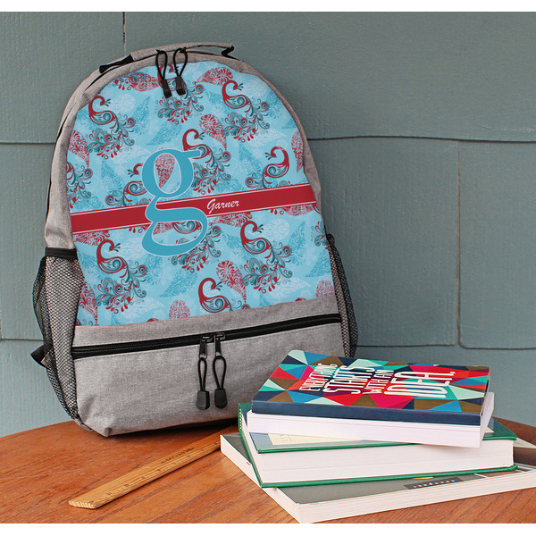 Peacock Large Backpack - Gray - On Desk