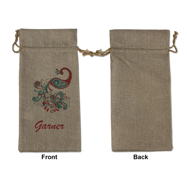 Peacock Large Burlap Gift Bags - Front Approval