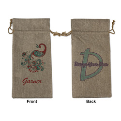 Peacock Large Burlap Gift Bag - Front & Back (Personalized)