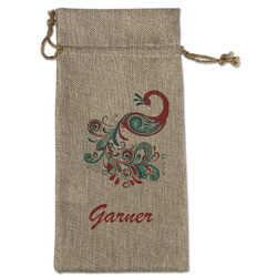 Peacock Large Burlap Gift Bag - Front (Personalized)