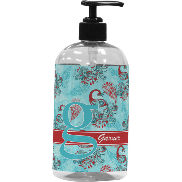 Custom Peacock Plastic Soap / Lotion Dispenser (16 oz - Large - Black) (Personalized)
