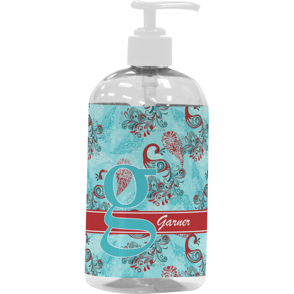 Custom Peacock Plastic Soap / Lotion Dispenser (16 oz - Large - White) (Personalized)