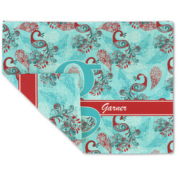 Peacock Double-Sided Linen Placemat - Single w/ Name and Initial