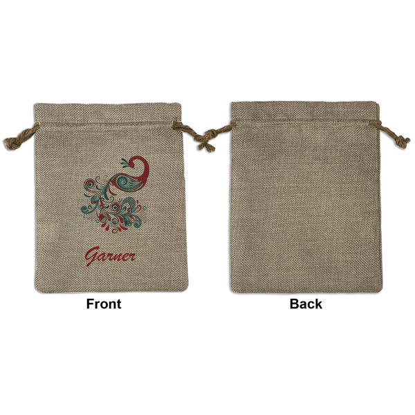 Peacock Medium Burlap Gift Bag - Front Approval