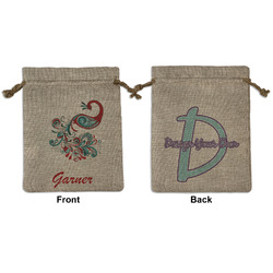 Peacock Medium Burlap Gift Bag - Front & Back (Personalized)