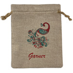 Peacock Medium Burlap Gift Bag - Front (Personalized)