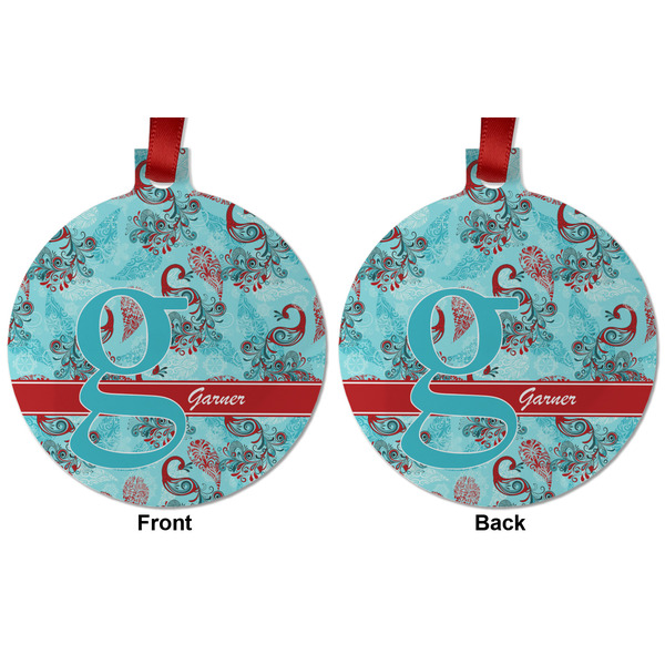 Peacock Metal Ball Ornament - Front and Back