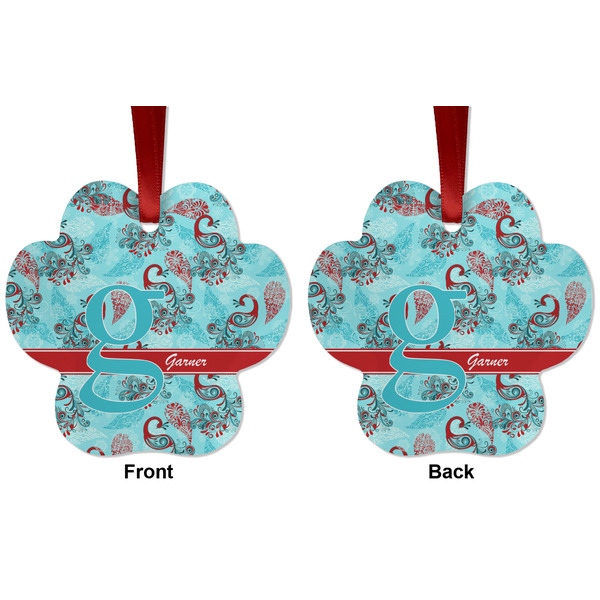 Peacock Metal Paw Ornament - Front and Back