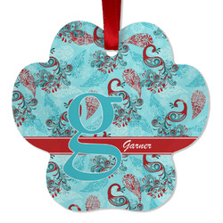 Peacock Metal Paw Ornament - Double Sided w/ Name and Initial