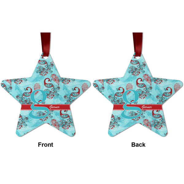 Peacock Metal Star Ornament - Front and Back