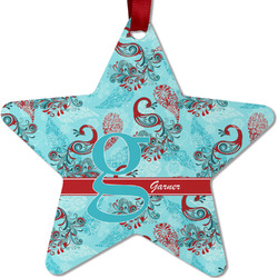 Peacock Metal Star Ornament - Double Sided w/ Name and Initial